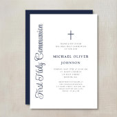 Invitation Elegant Dusty Blue Script Boy First Communion