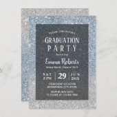Invitation Elégant Dusty Blue & Silver Parties scintillant Gr (Devant / Derrière)