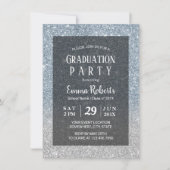 Invitation Elégant Dusty Blue & Silver Parties scintillant Gr (Devant)