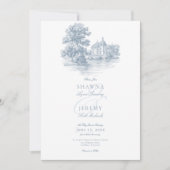 Invitation Elegant Dusty Blue Toile French Manor Wedding (Devant)