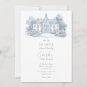 Invitation Elegant Dusty Blue Toile French Manor Wedding (Devant)
