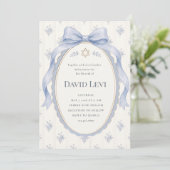 Invitation Elegant Dusty Blue Toile Ribbon Bar Mitzvah (Debout devant)