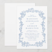 Invitation Elegant Dusty Blue Victorian Floral Frame Wedding (Devant / Derrière)