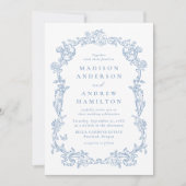 Invitation Elegant Dusty Blue Victorian Floral Photo Wedding (Devant)