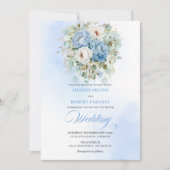 Invitation Elegant Dusty Blue White Peony Gold Wedding Invite (Devant)