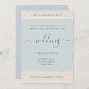Invitation Elégant Dusty Blue WoodGrains Stripes Mariage chic
