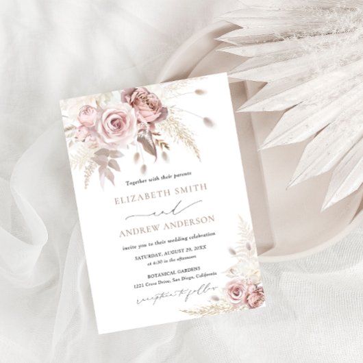 Invitation Elégant Dusty Boho et Rose Floral Mariage