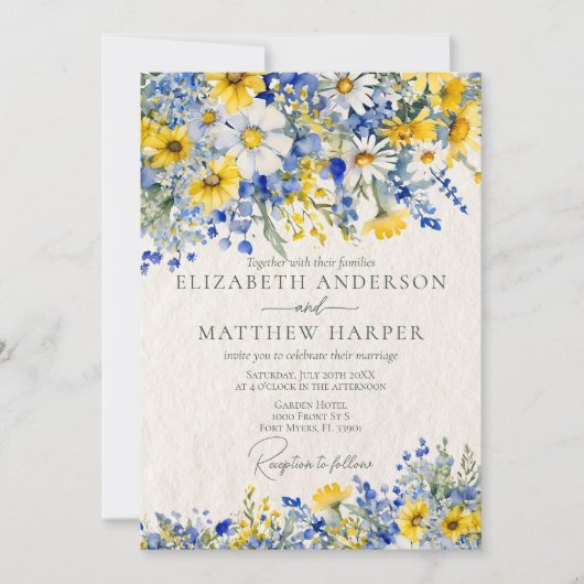 Invitation Elégant Dusty Fleur sauvage Jaune Boho Mariage (Devant)
