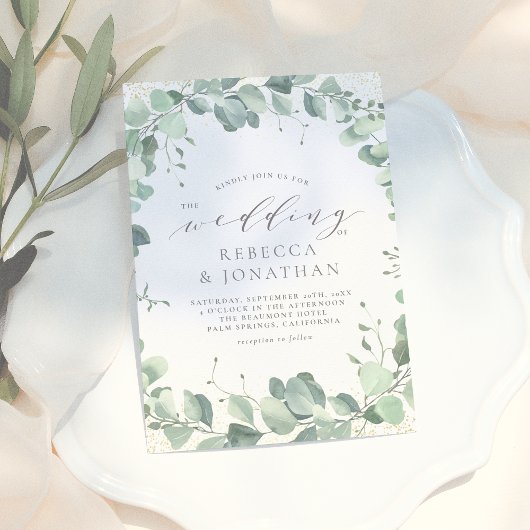 Invitation Elégant Dusty Green Eucalyptus Mariage de verdure