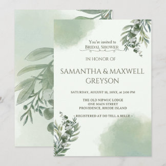 Invitation Elegant Dusty Green Script Classic Bridal Shower 