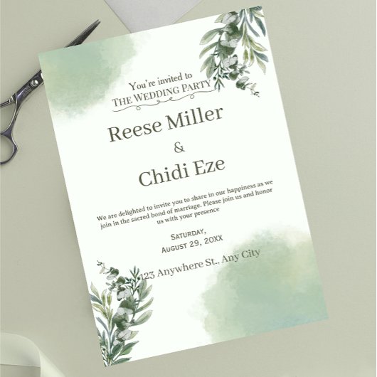 Invitation Elegant Dusty Green Script Classic Wedding 