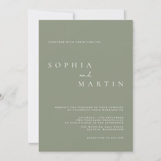 Invitation Élégant Dusty Green Script Photo Mariage classique (Devant)