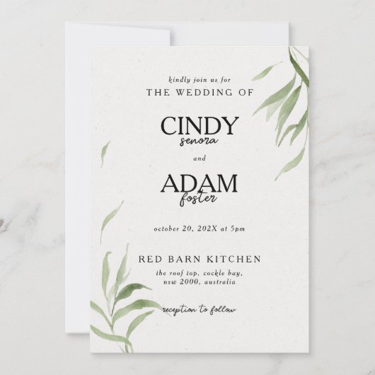 Invitation Elégant Dusty Greenery Mariage de feuillage (Devant)