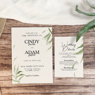 Invitation Elégant Dusty Greenery Mariage de feuillage