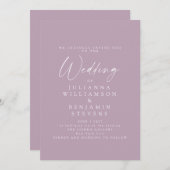 Invitation Élégant Dusty Lilac minimaliste Mariage de script (Devant / Derrière)