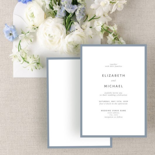 Invitation Elégant Dusty Mariage de typographie bleu et blanc