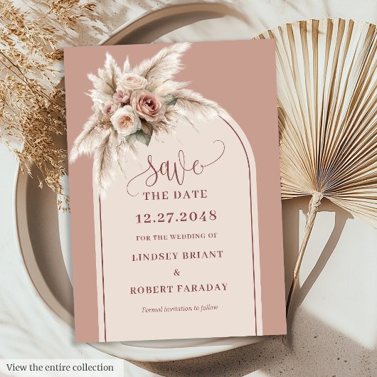Invitation Elegant Dusty Pink Boho Floral Save the Date Card