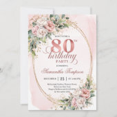 Invitation Elegant Dusty Pink Flowers Eucalyptus Gold 80th  (Devant)