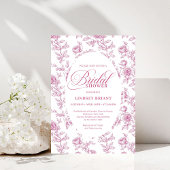 Invitation Elegant Dusty Pink Toile Roses Bridal Shower