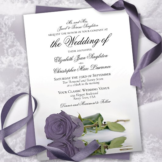 Invitation Élégant Dusty Purple Lavender Rose Mariage officie