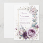 Invitation Elegant Dusty Purple Rose Eucalyptus Gold Glitter (Devant / Derrière)