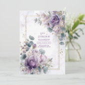 Invitation Elegant Dusty Purple Rose Eucalyptus Gold Marble (Debout devant)