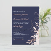 Invitation Elégant Dusty Rose blanc Floral Marine Mariage ble (Debout devant)