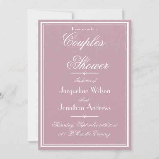 Invitation Élégant Dusty Rose Chic Script RSVP Couples Douche (Devant)