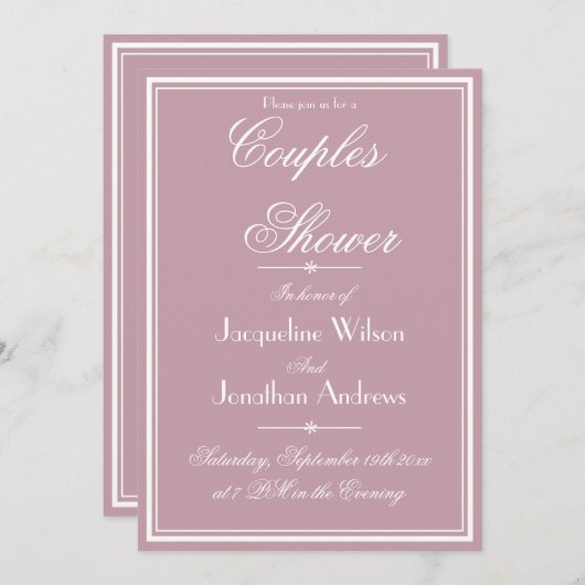 Invitation Élégant Dusty Rose Chic Script RSVP Couples Douche (Devant / Derrière)