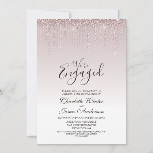 Invitation Elegant Dusty Rose Diamonds (Devant)