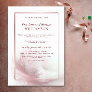Invitation Elégant Dusty Rose Feather Réception de mariage