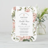 Invitation Élégant Dusty Rose Floral Cross Baptism (Debout devant)