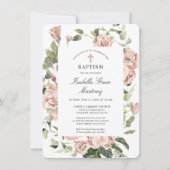 Invitation Élégant Dusty Rose Floral Cross Baptism (Devant)