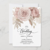 Invitation Elegant Dusty Rose Floral Wedding with Greenery (Devant)