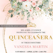 Invitation Elegant Dusty Rose Greenery Quinceañera Card