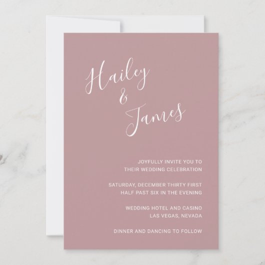 Invitation Elégant Dusty Rose Mariage moderne (Devant)