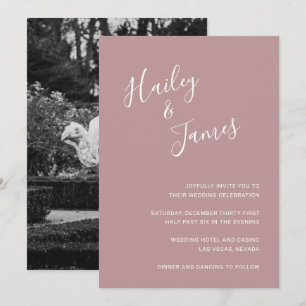 Invitation Elégant Dusty Rose Photo Mariage moderne