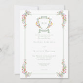 Invitation Elegant Dusty Sage Pastel Wildflower Crest Wedding (Devant)