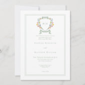 Invitation Elegant Dusty Sage Pastel Wildflower Crest Wedding (Devant)