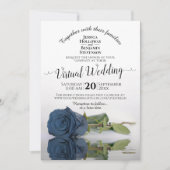 Invitation Elégant Dusty Steel Blue Rose Mariage virtuel (Devant)
