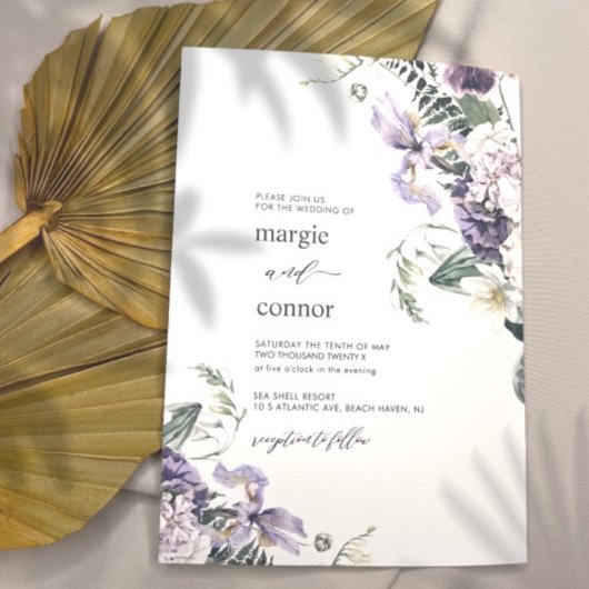 Invitation Élégant Dusty violet Mariage de calligraphie flora