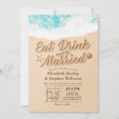 Invitation Elegant EAT Drink Be Marié Summer Beach Mariage (Devant)