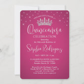Invitation Élégant Éclairage Quinceañera 3 Photo Fuschia rose (Devant)