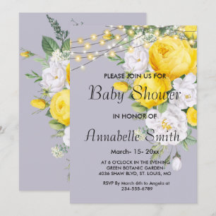 Invitation Élégant éclairage rustique Baby shower floral jaun