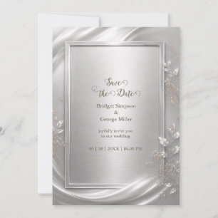 Invitation Élégant éclat de mariage métallique floral argenté