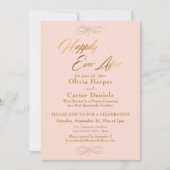 Invitation Élégant Écriture Dorée Rose Pâle de Félicité Étern (Devant)