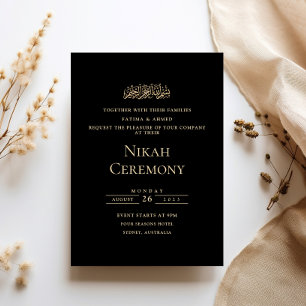 Invitation Élégant écriture noire cérémonie de nikah musulman