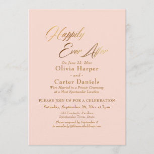 Invitation Élégant Écriture Or Happily Ever After Rose Pâle B