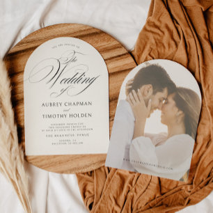 Invitation Elegant Ecru Black Calligraphy Arch Mariage