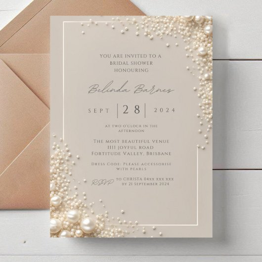 Invitation Elegant Editable Cream Seed Pearl Bridal Shower